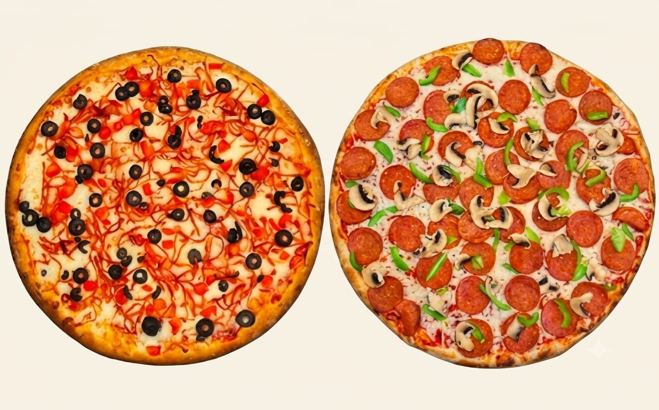 Two X-Large Pizzas - 3 Toppings Each + 3 Drinks + 3 Dips